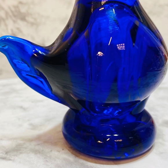 Blue Chicken Rooster Of Happiness Glass Cobalt Blue Figurine Un-Marked - Picture 6 of 8